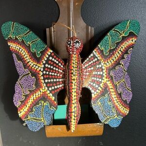 Wooden Handmade Handpainted Rainbow Butterfly Wall Hanging